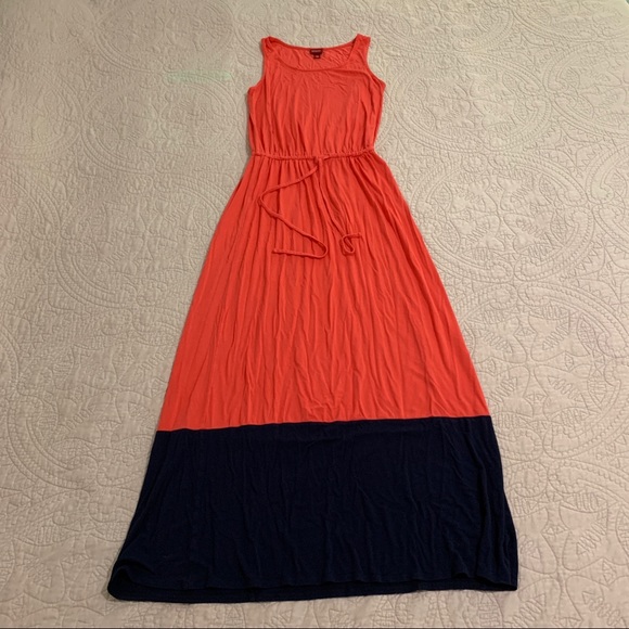 Merona | Orange and Navy Tie-Waist Maxi Dress - Picture 1 of 3